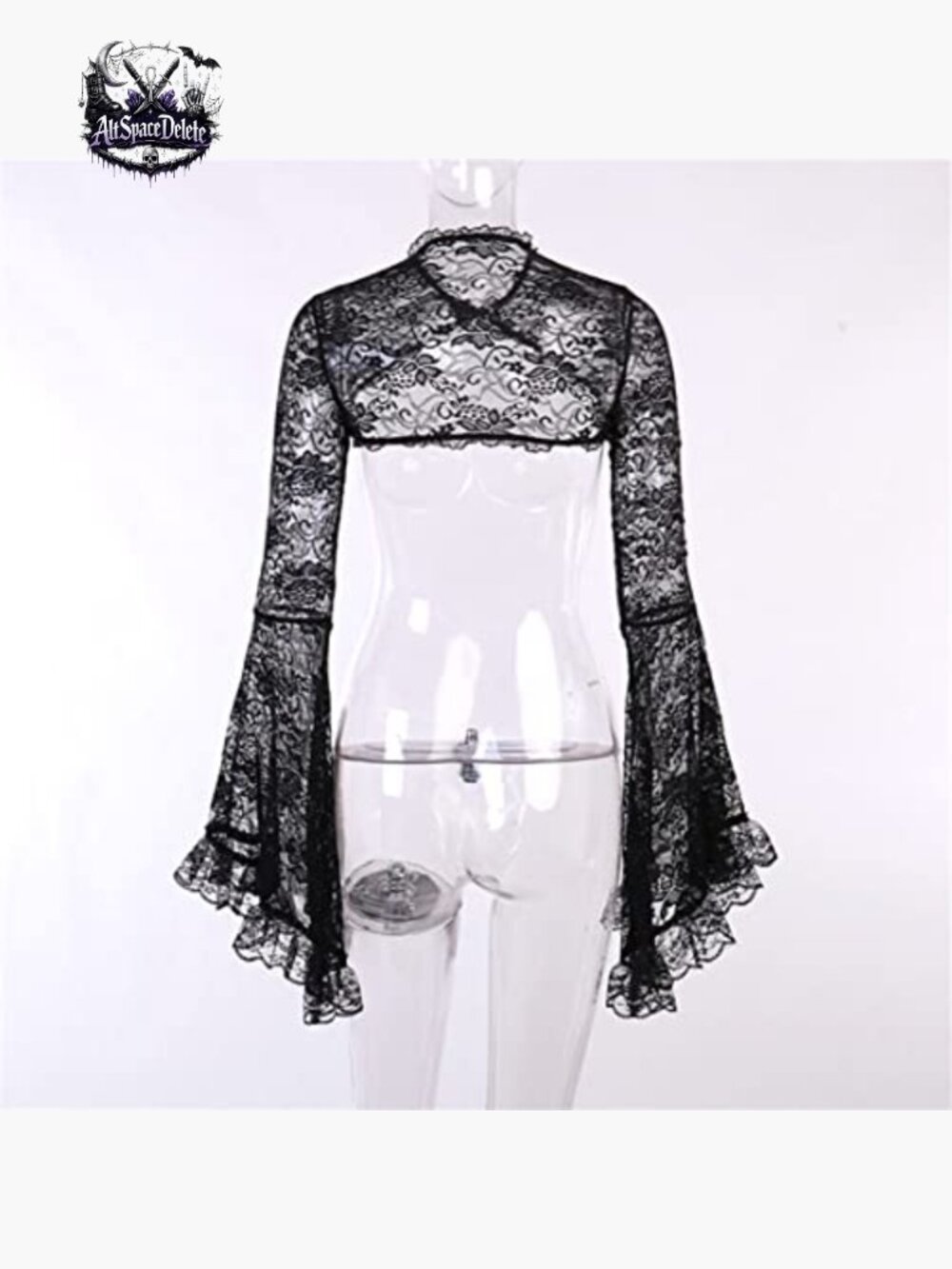 Mesh Crop Top Long Sleeve Blouse Fitted Polyester Spandex Rave Festival - Picture 5 of 7
